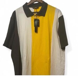 Men's Color Block Polo Shirt - Yellow, Black, and White